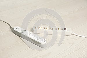 Extension cords on floor. Electrician`s equipment