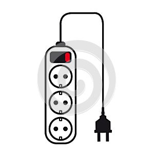 Extension lead 3 way power strip with switch on a white background