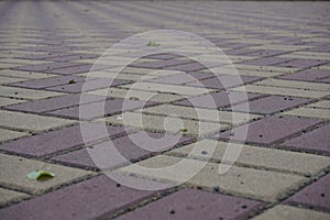 Extensive area of lock pavement in the bright red and yellow color in the shapes of rectangles and rhombus