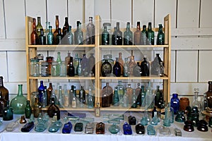 Extensive collection of antique bottles marked for sale, Washington County Fair, NY, 2016