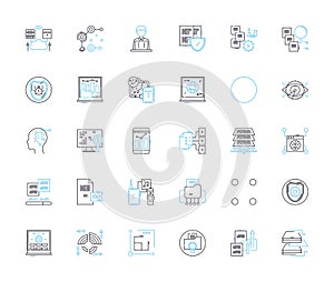 Extensive data linear icons set. Analytics, Insights, Big data, Metrics, Quantitative, Statistics, Algorithms line