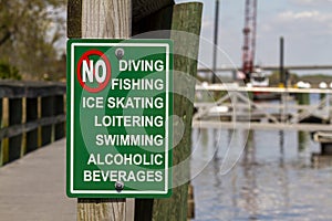 An extensive list of actions forbidden on the dock area are shown.