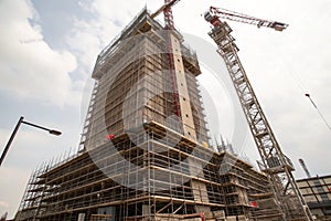 Extensive scaffolding on a building under construction