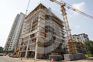 Extensive scaffolding on a building under construction