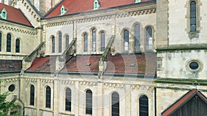 Exterior aerial view of Saint Francis of Assisi Church and Vienna cityscape, Austria