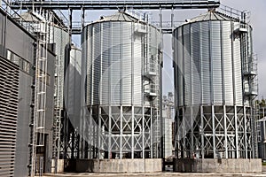 Exterior of Agricultural Silo building with storage tanks.