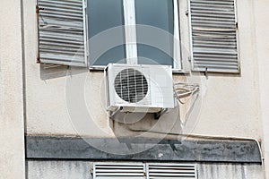 Exterior air conditioning unit on wall building