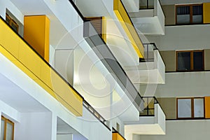 Exterior of apartment building at night