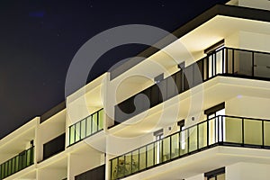 Exterior of apartment building at night