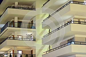 Exterior of apartment building at night