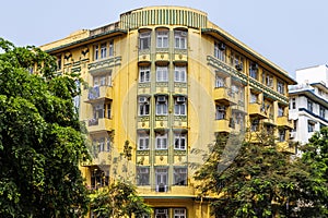 Exterior of an apartment building in the Victorian and art deco style in Mumbai, Maharashtra, India