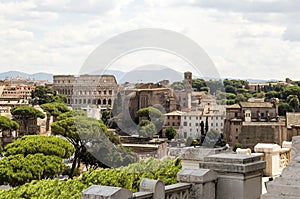 Exterior Architectural Sights of The Roman Colosseum (Colosseo Romano) in Rome, Lazio Province, Italy.