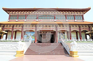 Exterior architecture of Taiwanese temple-style at Fo Guang San Temple in Thailand