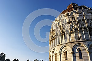 Exterior of the baptistery of St. John in Pisa, Tuscany, Italy