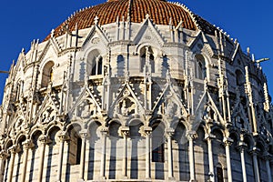 Exterior of the baptistery of St. John in Pisa, Tuscany, Italy