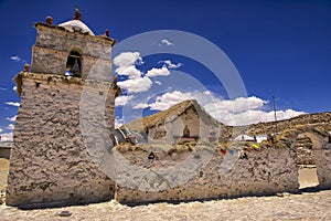 Exterior of the beautiful Parinacota village church, Putre, Chile.