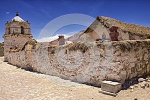 Exterior of the beautiful Parinacota village church, Putre, Chile.