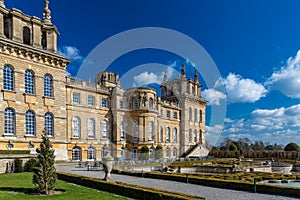 Exterior of Blenheim palace in Oxfordshire, UK