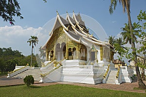 Exterior of the Buddhist Temple at Haw Kham (Royal Palace) complex in Luang Prabang, Laos.