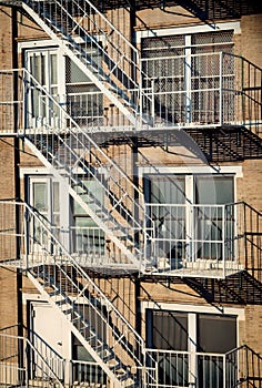 Exterior of a building with old fire escape in New York City