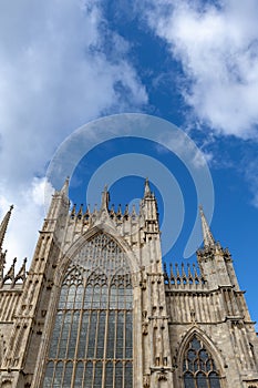 Exterior building of York Minster, the historic cathedral built in English gothic style located in City of York, England, UK