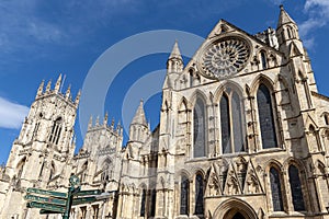 Exterior building of York Minster, the historic cathedral built in English gothic style located in City of York, England, UK