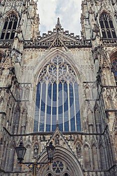 Exterior building of York Minster, the historic cathedral built in English gothic style located in City of York, England, UK