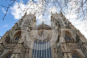 Exterior building of York Minster, the historic cathedral built in English gothic style located in City of York, England, UK