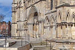 Exterior building of York Minster, the historic cathedral built in English gothic style located in City of York, England, UK