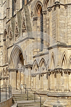 Exterior building of York Minster, the historic cathedral built in English gothic style located in City of York, England, UK