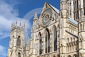 Exterior building of York Minster, the historic cathedral built in English gothic style located in City of York, England, UK