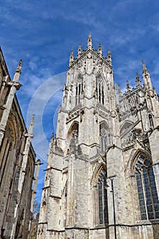 Exterior building of York Minster, the historic cathedral built in English gothic style located in City of York, England, UK