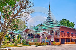 The Viharn of Wat Chong Kham Temple with pyathat roof, Mae Hong Son, Thailand