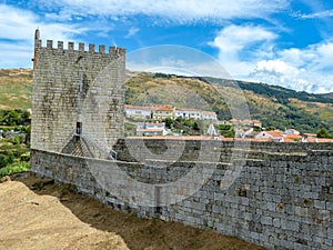 exterior of the castle walls in the Portuguese mediaval locality of Linhares da Beira, municipality of Celorico da Beira