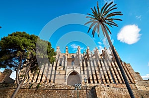 Exterior of Cathedral La Seu in the Palma de Mallorca, Spain