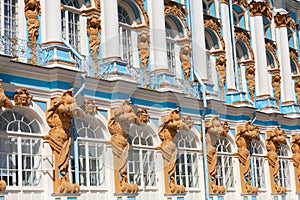 Exterior of Catherine Palace in Rococo style in Tsarskoye Selo, Pushkin, 30 km south of Saint Petersburg in Russia