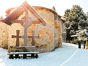 Exterior of a church during winter season