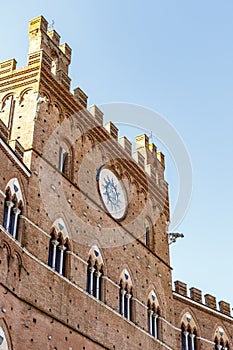 Exterior of the city hall in italian: Palazzo Comunale or Palazzo Pubblico in Siena, Tuscany, Italy