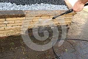 Exterior cleaning and building cleaning with high pressure water jet man
