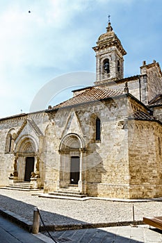 Exterior of the Collegiata di San Quirico a San Giulietta church in San Quirico d`Orcia, Tuscany, Italy photo