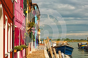 Exterior of colorful houses of Burano Island in Venice