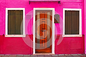 Exterior of colorful houses of Burano Island in Venice