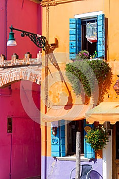 Exterior of colorful houses of Burano Island in Venice