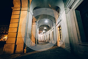 Exterior corridor of the Ronald Reagan Building and International Trade Center at night, in Washington, DC. photo