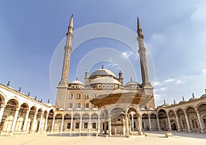 Exterior courtyard of The Great Mosque of Muhammad Ali Pasha or Alabaster Mosque with Wudu or Water Taps faucet, is the Islamic