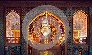 Exterior decoration of the entrance to the Shah Cheragh Mausoleum with mirror mosaics. Iran, Shiraz photo