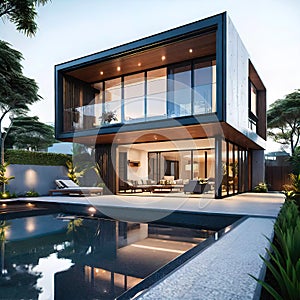 exterior design, beautiful 2-storey house, modern architectural style, high-quality exterior design,