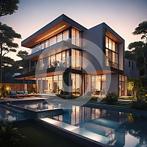 exterior design, beautiful 2-storey house, modern architectural style, high-quality exterior design,