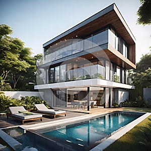 exterior design, beautiful 2-storey house, modern architectural style, high-quality exterior design,