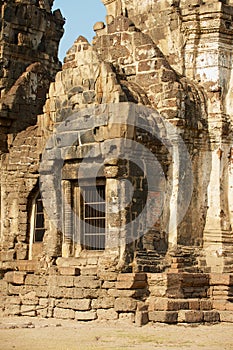 Exterior detail of the Prang Sam Yot, originally a Hindu shrine, converted to a Buddhist one in Lopburi, Thailand.